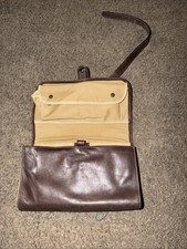 Vtg J. Peterman Co. Brown Leather Hanging Toiletry Roll Up Travel Bag