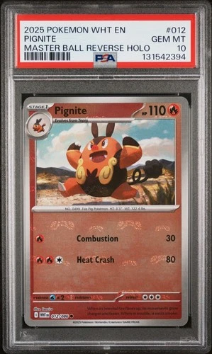 PSA 10 PIGNITE 012/086 MASTER BALL REVERSE HOLO WHITE FLARE POKEMON 🔥