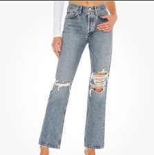 Agolde Lana Straight Jeans Women’s 28 Blue Distressed Button Fly 90s Organic