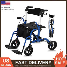 2 in 1 Rollator Walker  Transport Wheelchair for Seniors with Brakes  Footrest