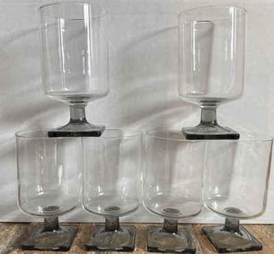 4 MCM Wine Cocktail Goblets Glasses Vintage Federal Glass Nordic Midnight Smoke