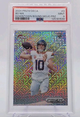 2024 Panini Prizm Deca Football Bo Nix Downtown Bound Mojo Prizm RC 1/30 PSA 9