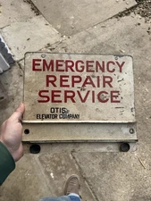 Vintage Otis Elevator Company EMERGENCY REPAIR SERVICE Painted Metal Sign