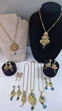 Bollywood Yellow gold Tone Jewellery Necklaces Earings sets job lot