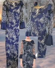 Gina Bacconi Blue White Lace Mother Wedding Occasion Evening party long Dress 16