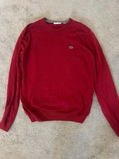 Lacoste Red Crewneck Sweater Men  s Size M/L Classic Crocodile Logo Cotton Knit