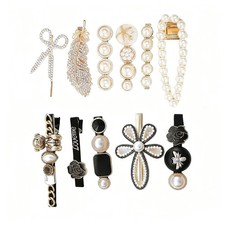 11 PCS Black White Faux Pearl Acrylic Korean Style Fashion Hair Clips Set