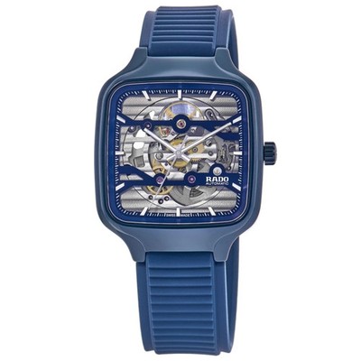 New Rado True Square Automatic Skeleton Rhodium Rubber Unisex Watch R27178205