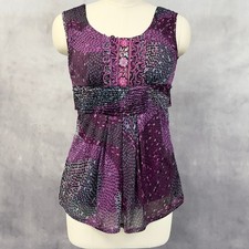 Y2K GNW Mesh Sleeveless Top Womens Small Babydoll Purple Floral Whimsigoth Indie