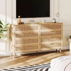 Wooden Rattan Chest of Dressers 8 Drawers Dresser for Bedroom