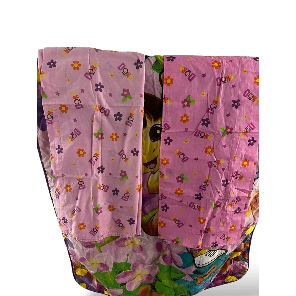 Vintage Dora the Explorer Toddler Bedding, comforter, flat sheet, valance - Image 2 of 2