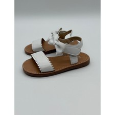 Toddler Girls White Scalloped Bow Ankle Strap Sandals Size 24 US 8