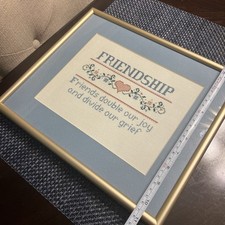 Vintage Framed Cross Stitch Friendship Heart Finished Brushed Gold Metal 13"X11"