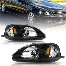 For 1999 2000 Honda Civic EK Black Housing Amber Corner Headlights Assembly