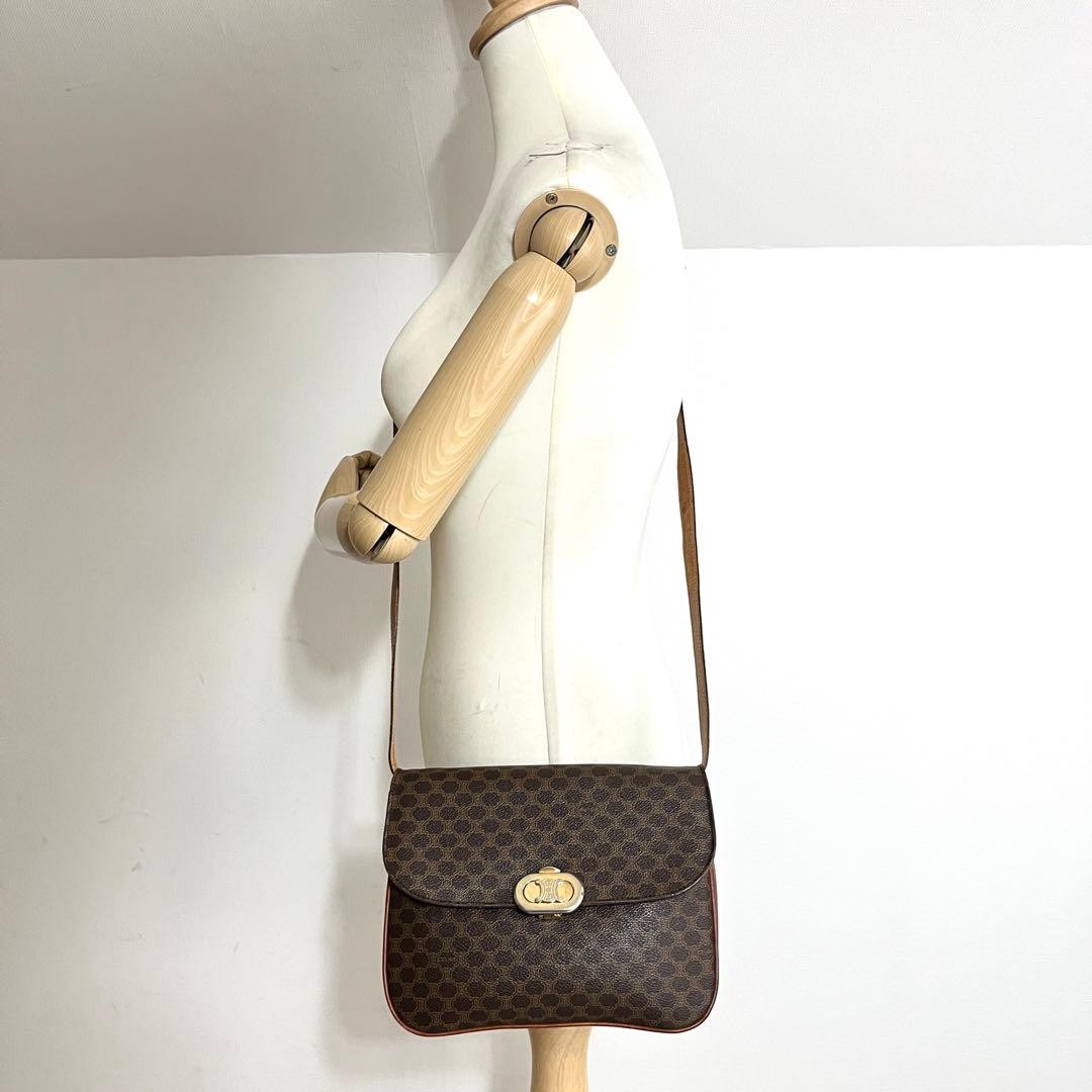 CELINE Old Celine Triomphe Macadam Shoulder Bag Beige Leather Authentic — image 10