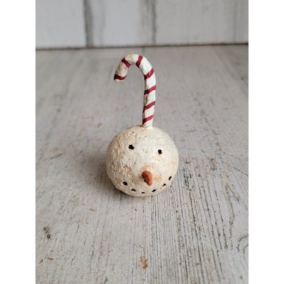 Vintage unique Snowman face candy cane hook ornament Xmas folk art unique