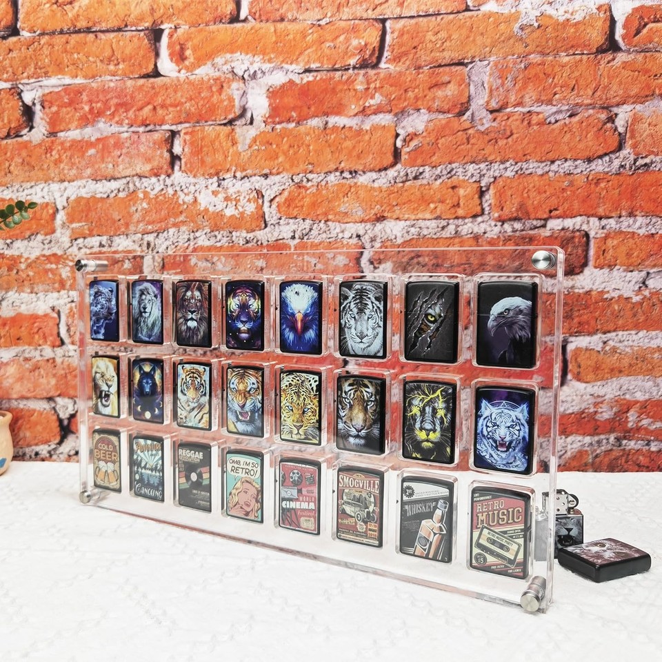 Modern 24 Capacity Zippo Lighter Display Case - Clear Wall Rack for ...