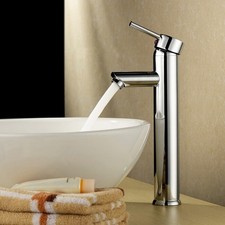 Round Chrome Bathroom Basin Tap Sink Hot Cold Mixer Tall Vanity Counter Faucet