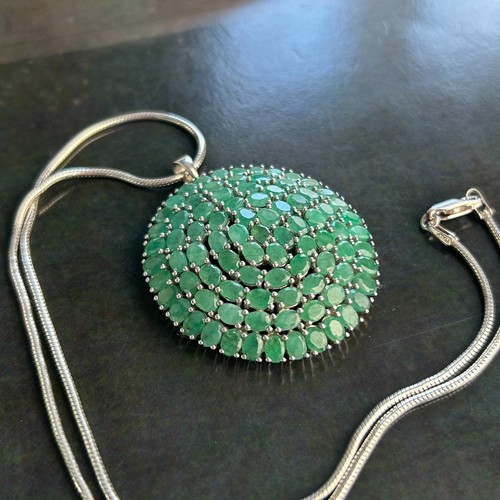 Hallmarked STERLING SILVER 925 GEMPORIA Emerald Pendant Necklace Statement 40cm - Bild 2 von 15