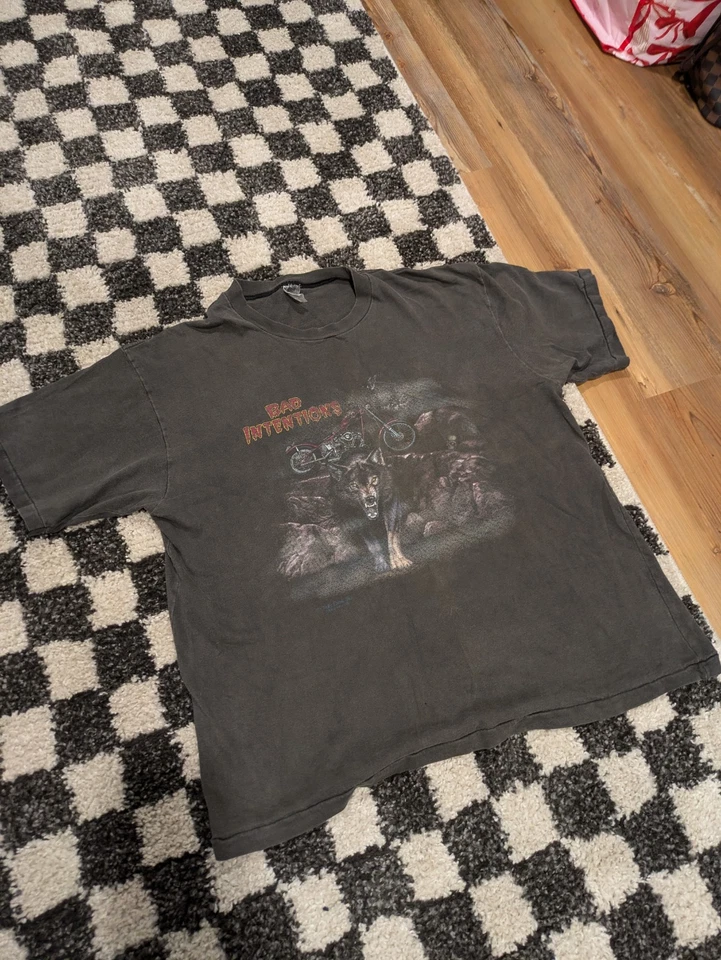 Camiseta De Colección Años 90 Bad Intentions Wolf Motociclista Ahumada Talla L Puntada Única Foto 3 de 4