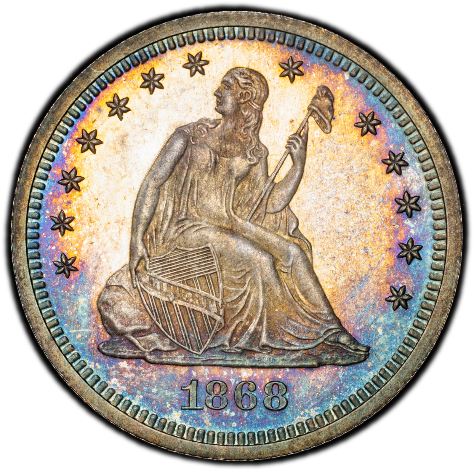1868 25C Liberty Seated Quarter PCGS PR66+ (CAC)