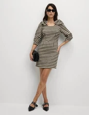 Marks & Spencer Womens Black Mini Shift Checked Women Dress - M&S
