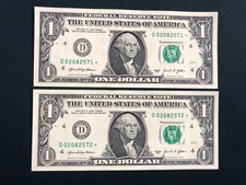 LOT OF (2)  $1 (ONE DOLLAR)  SEQUENTIAL UNCIRCULATED 2021  *STAR* NOTES