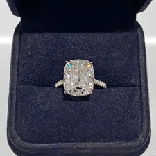 4CT Elongated Cushion Lab Grown Diamond Hidden Halo Engagement Ring in 14K Gold