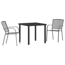 Image of Garden Dining Set 3pc Anthracite Powder-Coated Steel Chairs 55x61x87cm for 2pcs