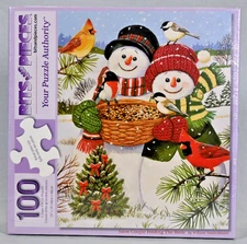 NEW Sealed Snow Couple Feeding The Birds Bits And Pieces 100 Piece Puzzle