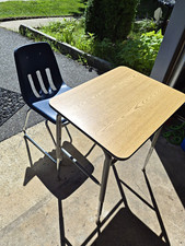 Kids/Teen Freestanding Student Desk w/ Attached Chair, Wood Grain, Blue