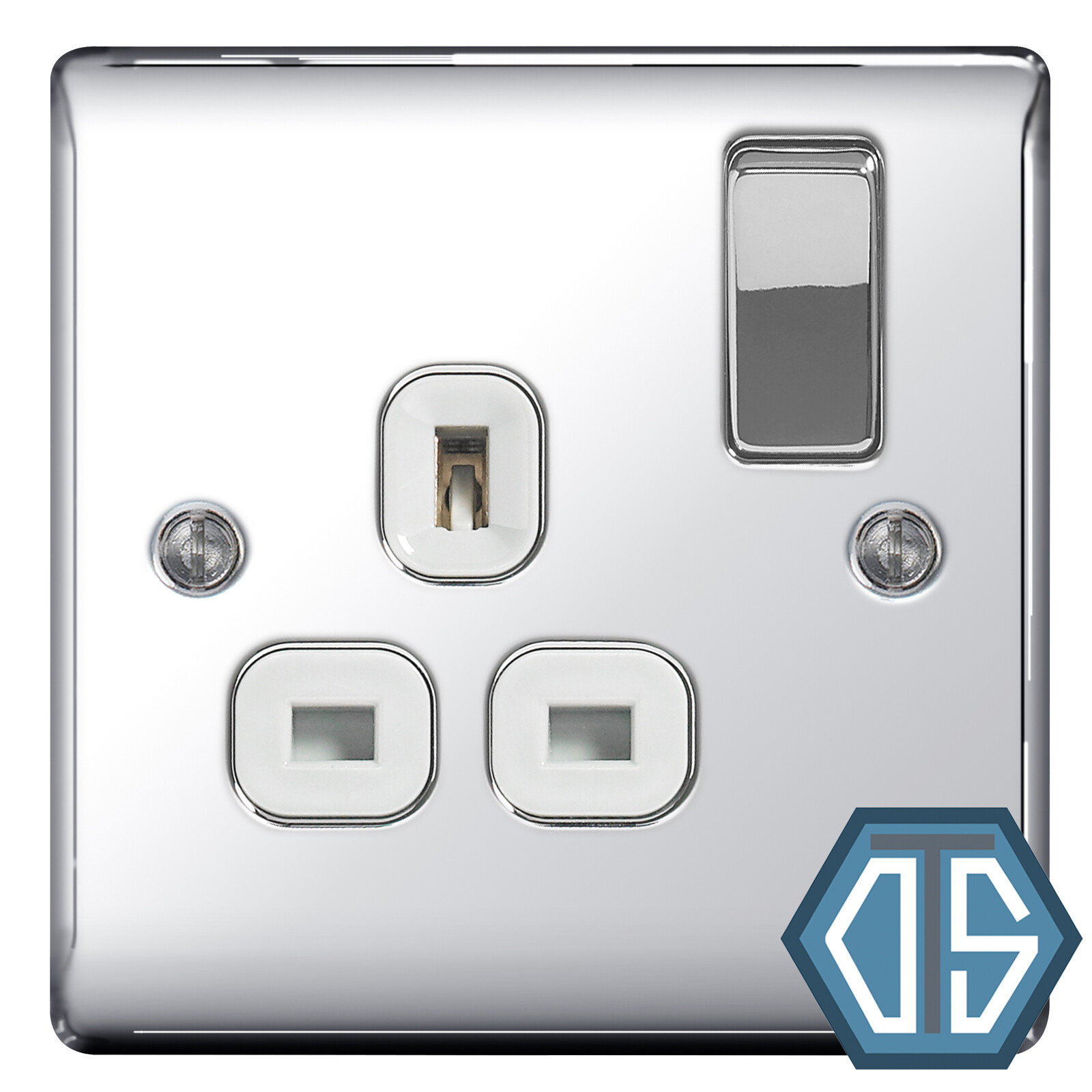 BG Nexus NPC21W Polished Mirror Chrome Single Socket 1 Gang 13 Amp White