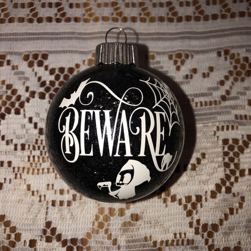 Halloween Black & White 3" x 3 1/2" Round Shatterproof Ornaments Handcrafted New - Picture 3 of 7