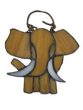 Stained Glass Window Suncatcher Elephant Orange Tan White leather hanger Safari