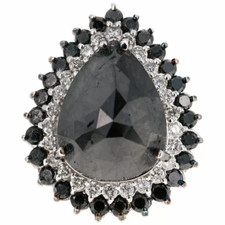 Pear Cut Black Onyx 15.25ct  26 Round Cut CZ 0.65ct 925 Silver Halo Women Ring