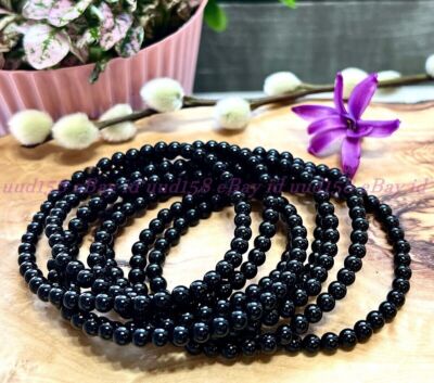 Wholesale Lot 6 Pcs Natural Black Tourmaline 4mm 7.5  Crystal Stretch Bracelet