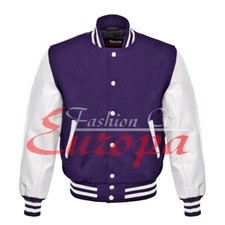 Black Wool Varsity Lettermen Jacket Men's Baseball Real Cowhide Leather Sleeves