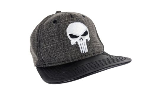 Marvel The Punisher Snapback Hat Faux Leather Brim Skull Logo Adjustable OSFM - Afbeelding 1 van 10