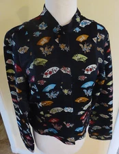 CITRON SANTA MONICA COLORFUL FAN PRINT HEAVY SILK/RAYON CROP ASIAN JACKET LN S