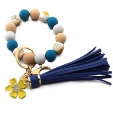 Sunflower Silicone Beaded Keychain Wristlet for Women,Wrists Bangel Key Blue
