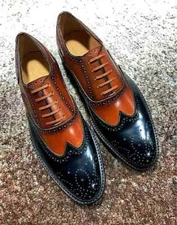 Handmade New Men’s Genuine Two Toned Brogue Oxford Lace up Wingtip Brogue Shoes