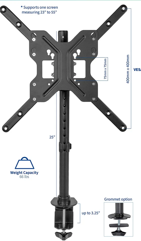 VIVO Black Ultra Wide Screen TV Desk Mount for up to 55 inch Screens Full Mot... - Image 2 of 4