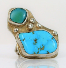 VTG BEAUTIFUL NATIVE AMERICAN STERLING SILVER BLUE TURQUOISE UNIQUE SZ 6