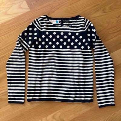 Anthropologie Sparrow Sweater Sz S Stacked Stripe Polka Dot Navy