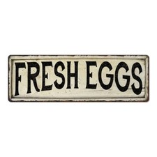 Fresh Eggs Chic Vintage Look Farm House Wall D cor Metal Sign 106180028059
