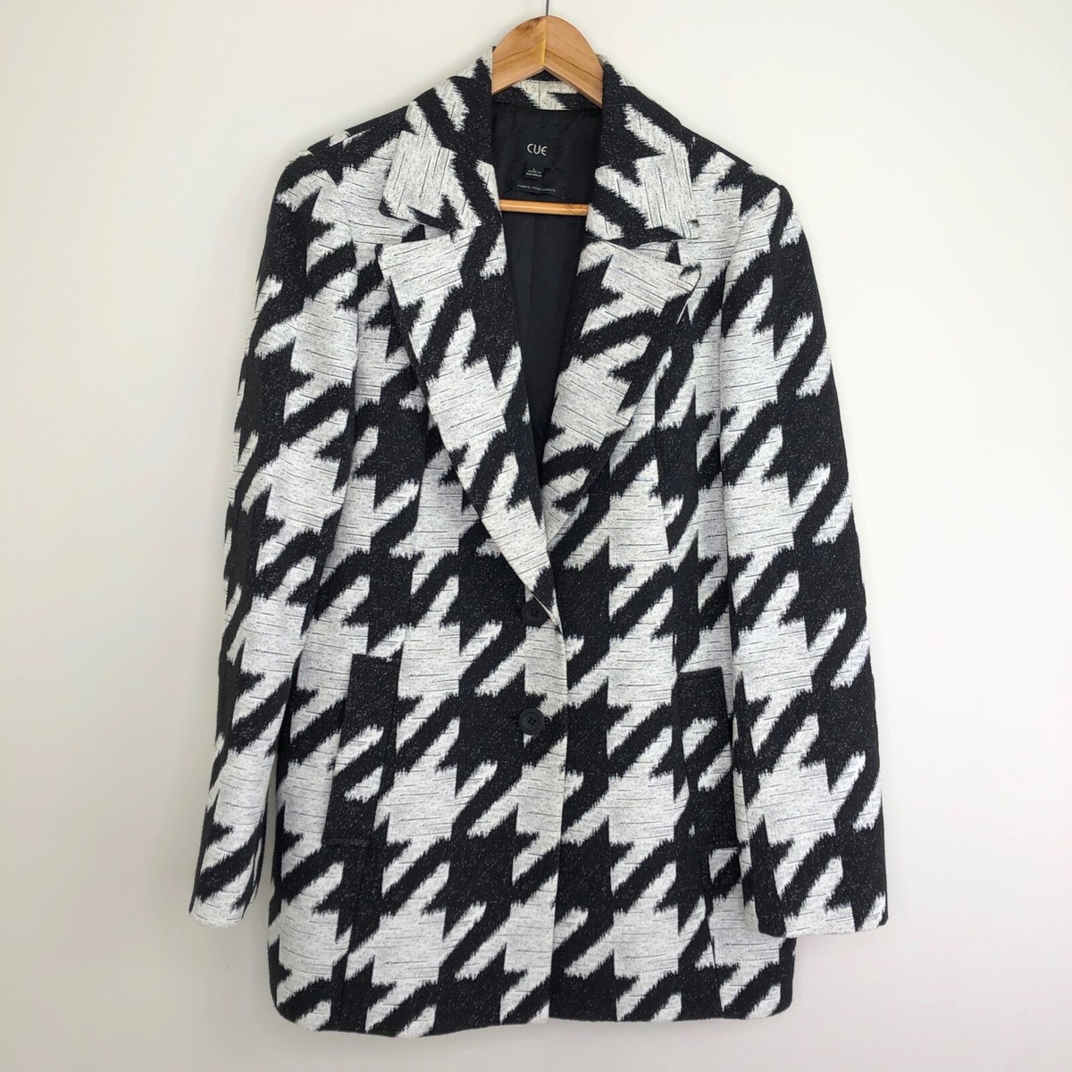Cue womens Houndstooth blazer coat jacket size large black white