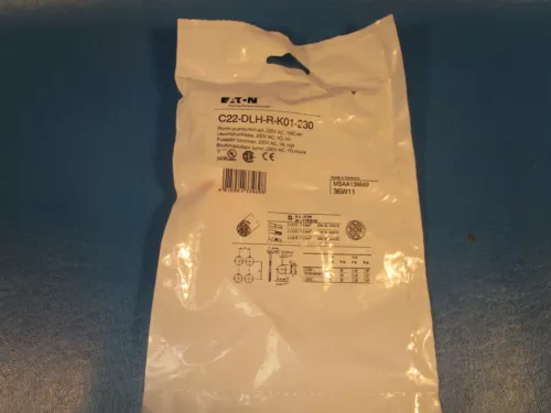 Eaton C22-DLH-R-K01-230, Pushbutton Illuminated 230V 1NC, Cutler Hammer