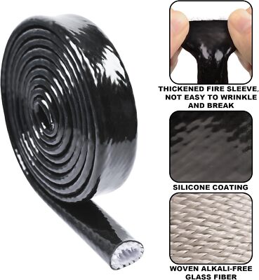 1/2'' ID Heat Shielded Fire Sleeve Thermo Silicone Coated Fiberglass Insulation