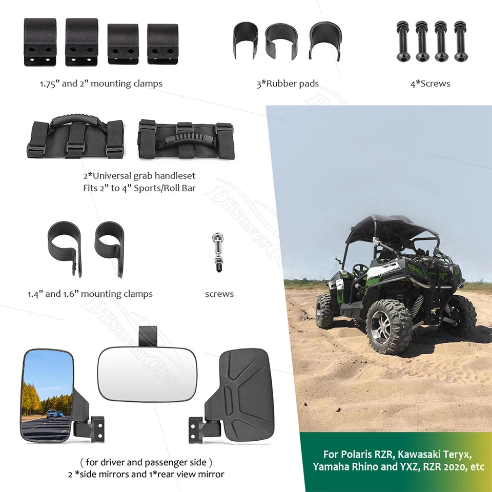 Juego de espejos retrovisores centrales de visión lateral amplia para Honda Big Red 700 Pioneer 500 1000 Foto 3 de 4