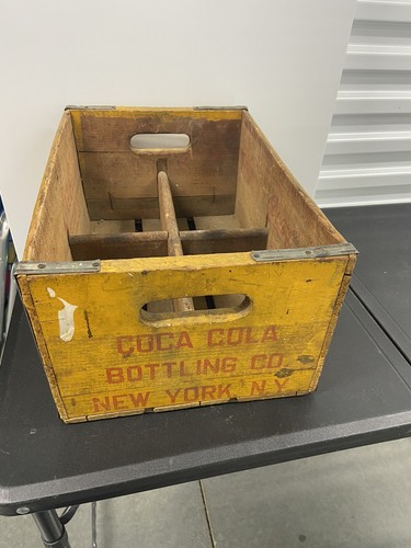 Vtg Coca Cola Yellow Crate 8” Tall New York City Wood Coke Soda Bottle Carrier - Picture 4 of 9